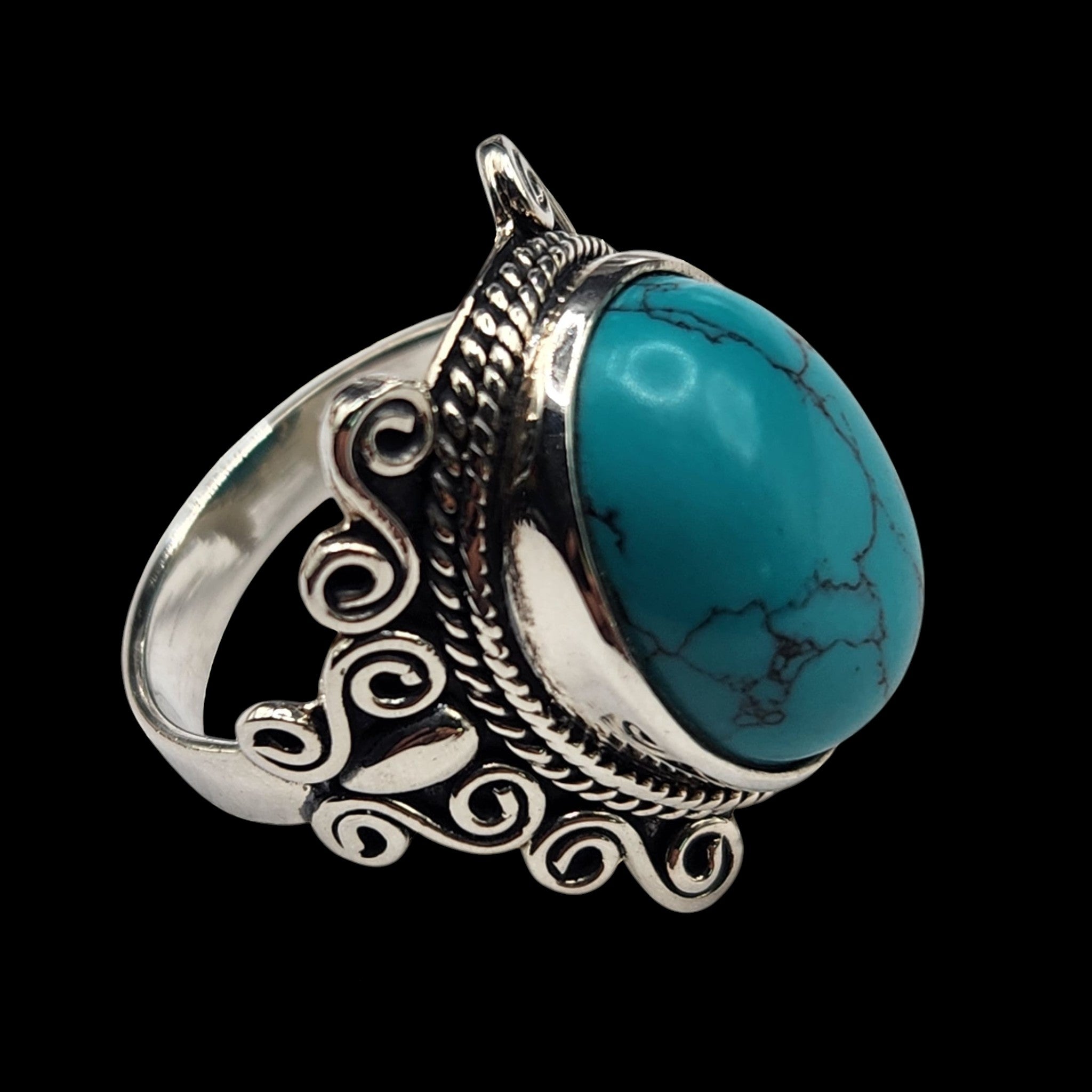 Bague argent 925 T57 cabochon turquoise – Bohème