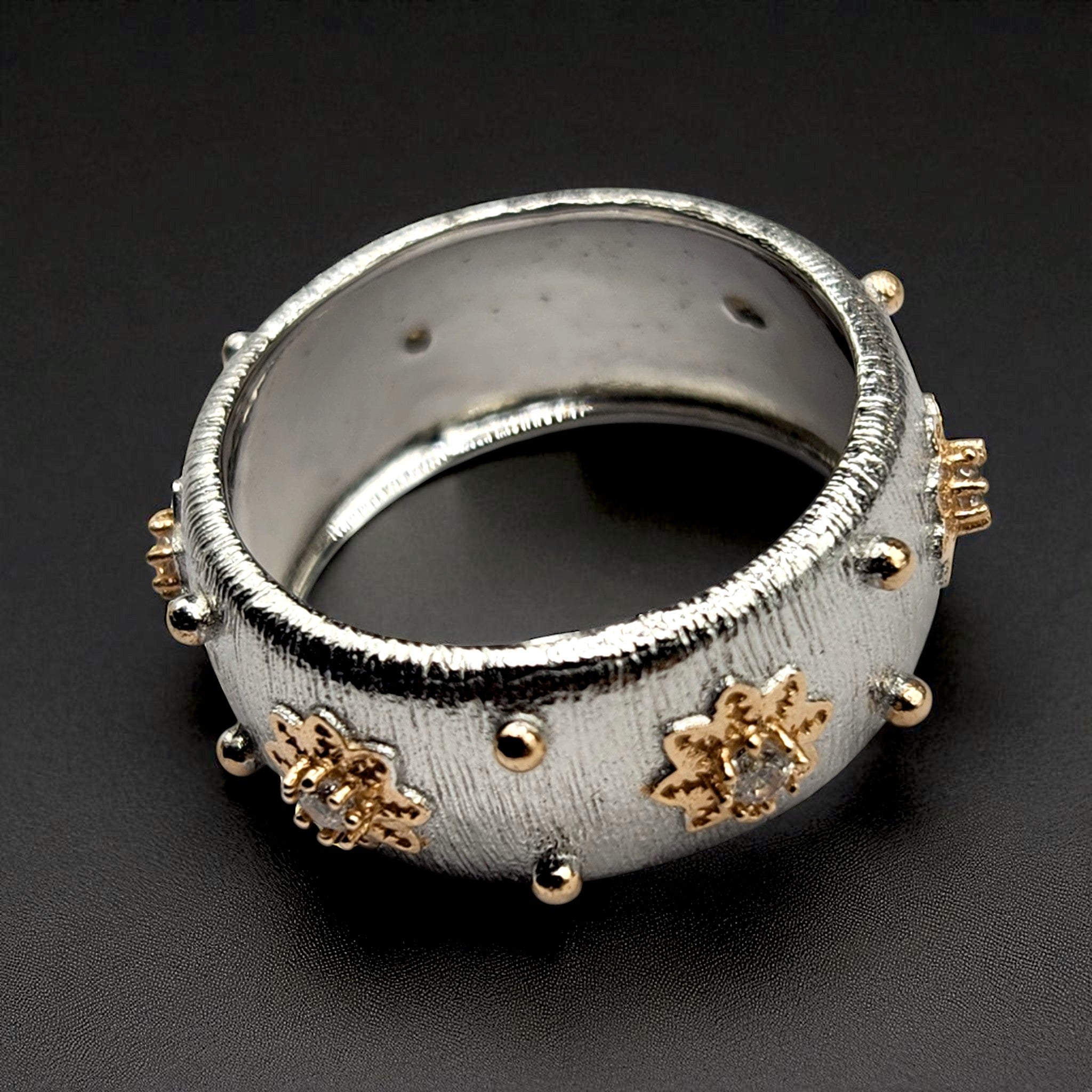 Bague argent 925 anneau large brossé or rose