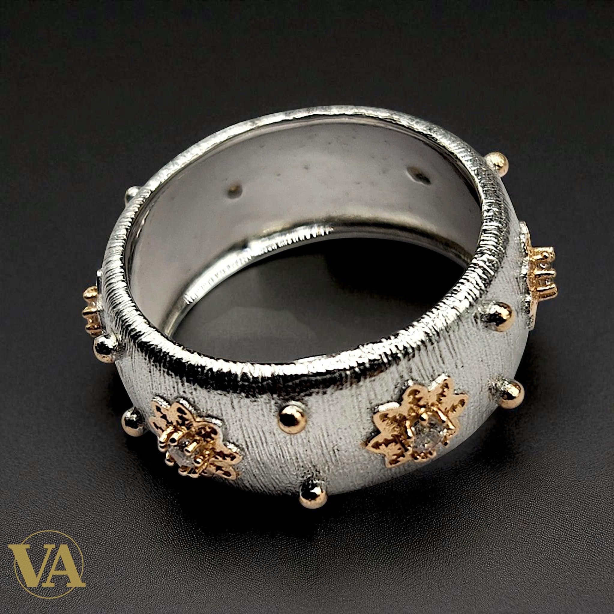 Bague argent 925 anneau large brossé or rose