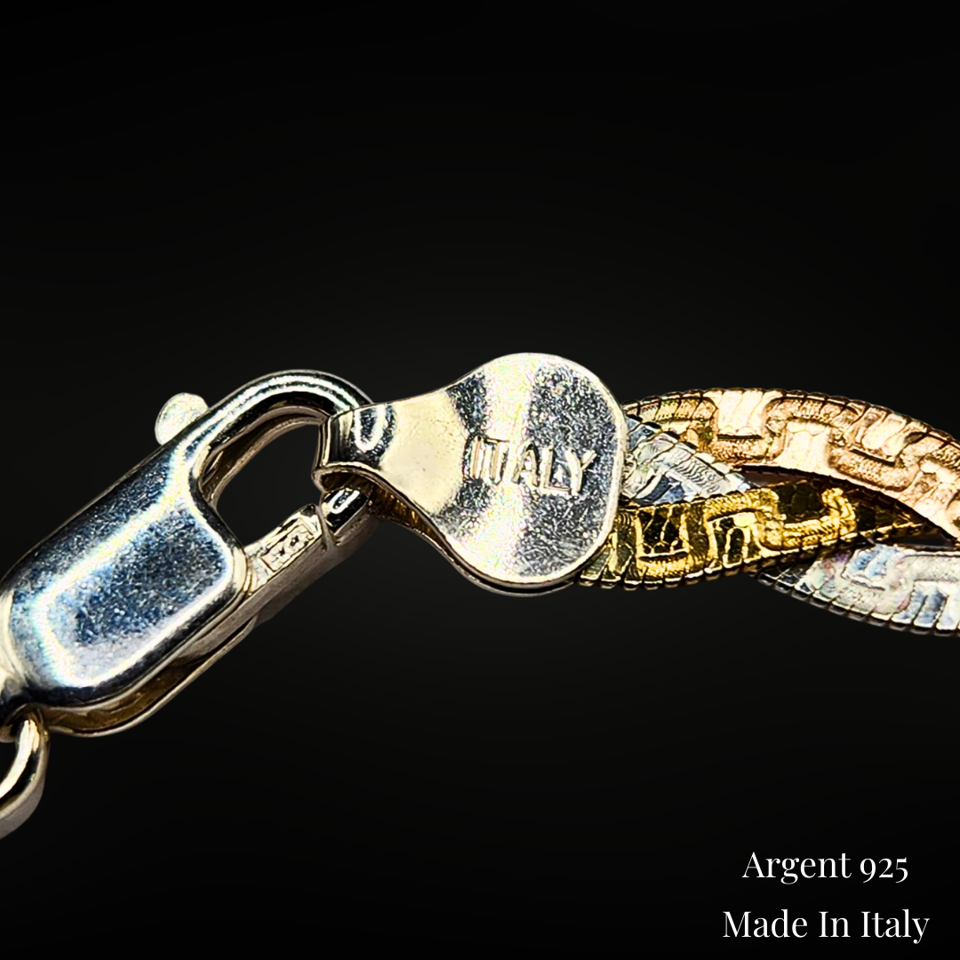 Collier tressé trois couleurs en argent 925 – Élégance italienne