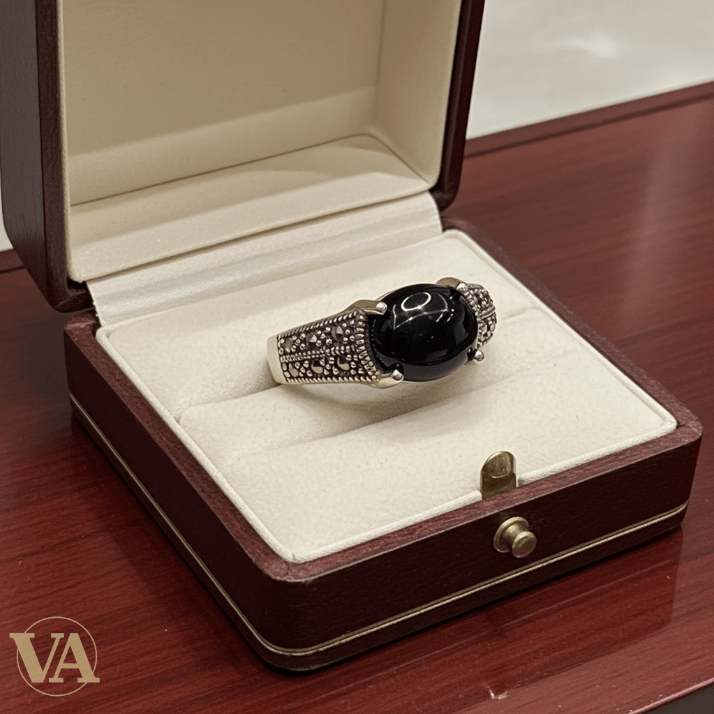 Bague femme Cabochon Noir Argent 925 & Marcassites - Argent 925 - Vindicta