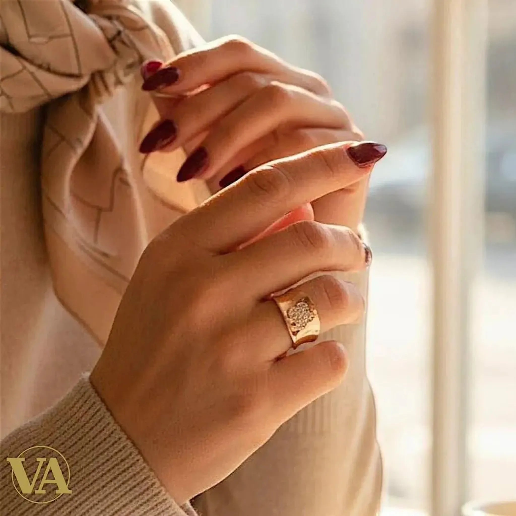 Bague Femme argent 925 rosée – large anneau, trèfle pavé | Bijoux Vindicta