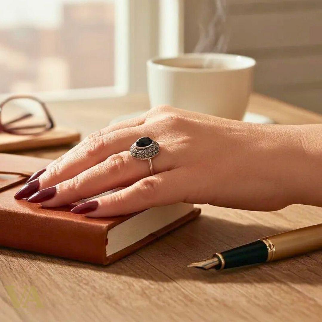 Bague Femme Argent 925 – Onyx noir & Marcassites