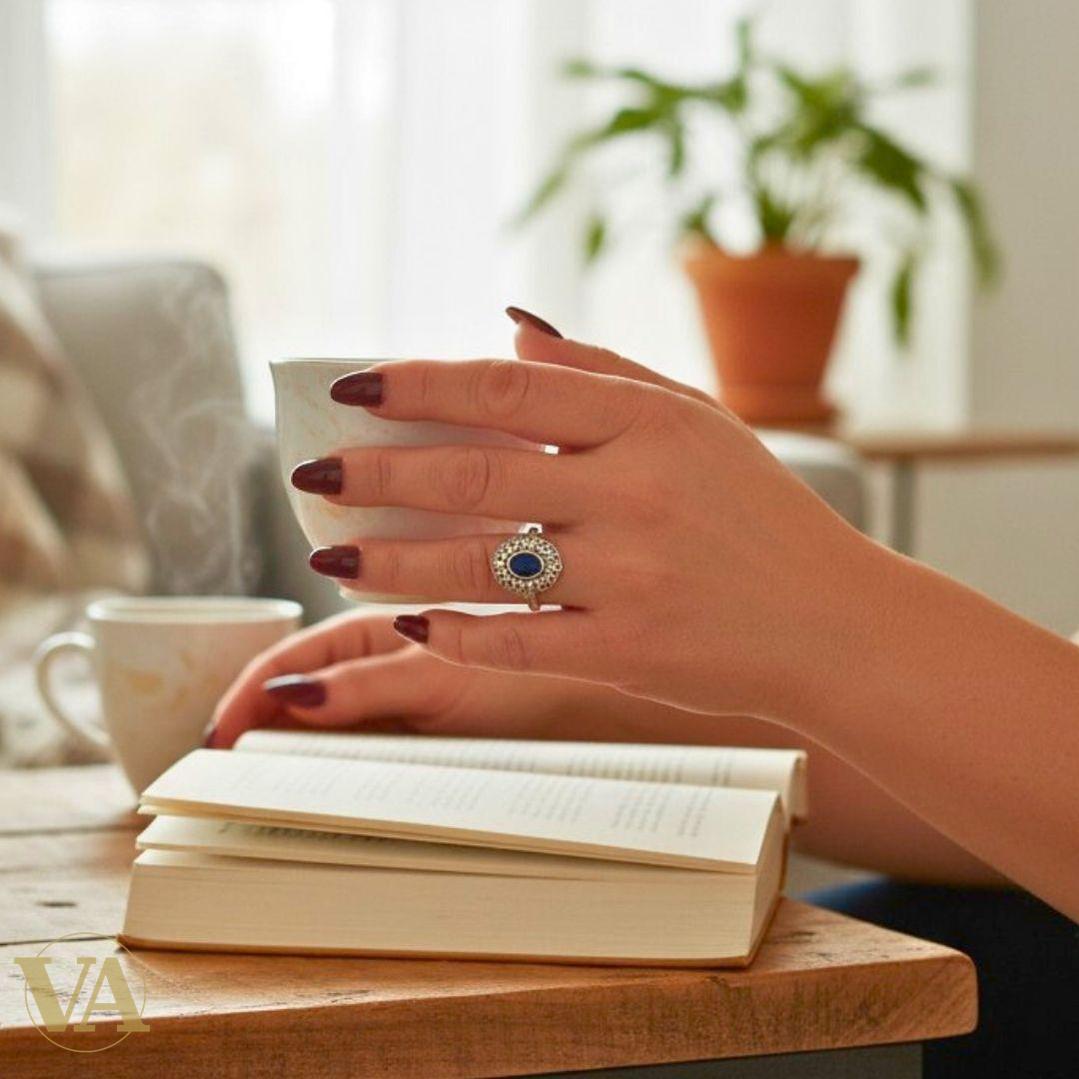 Bague argent 925 femme – Pierre bleue ovale facettée