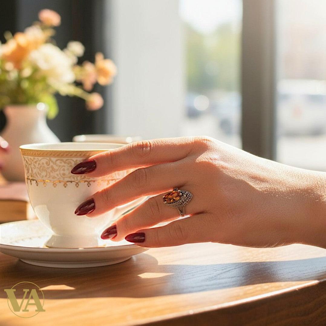 Bague argent 925 femme – Sultanite marquise & marcassites