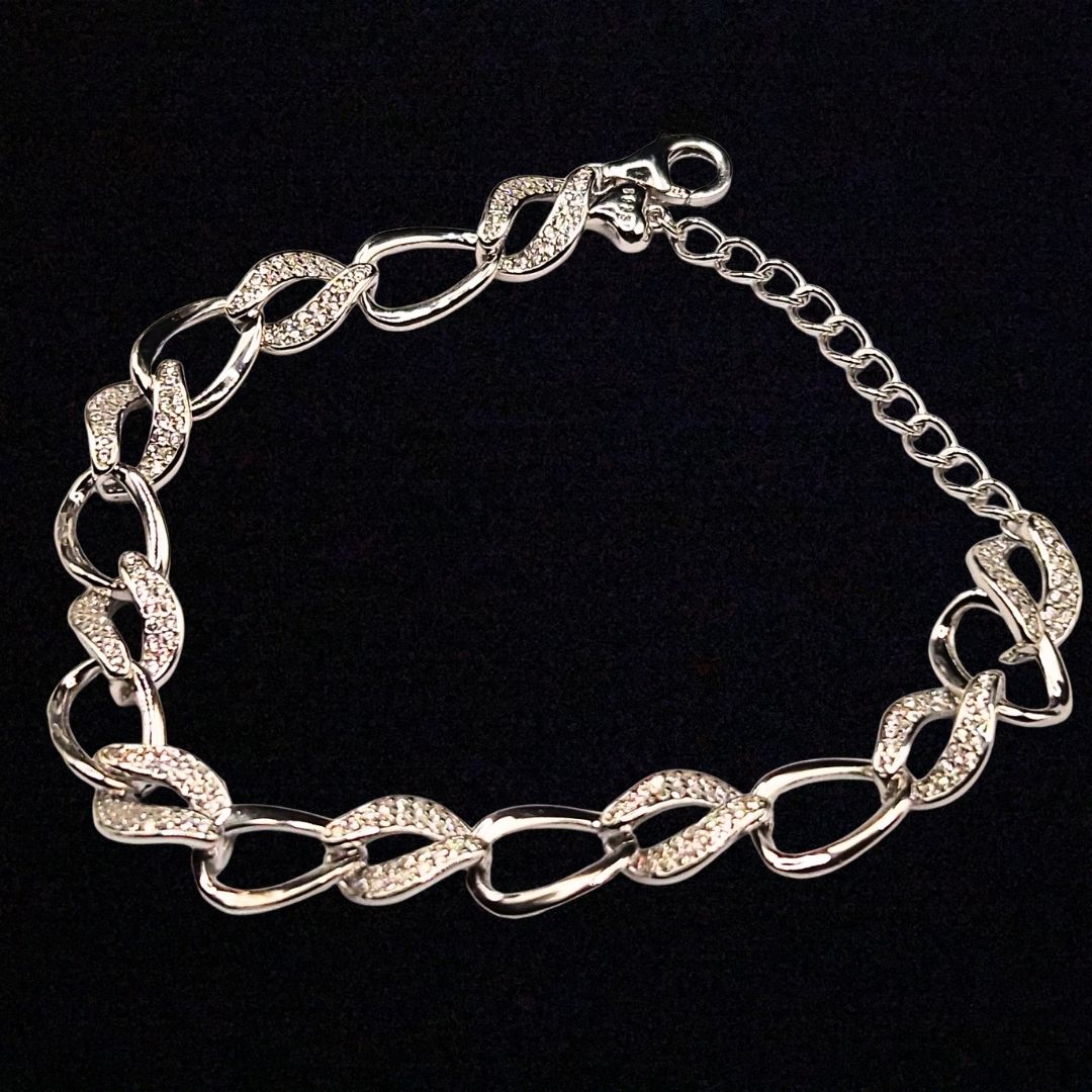 Bracelet en argent 925 – Maillons torsadés pavés de zirconiums