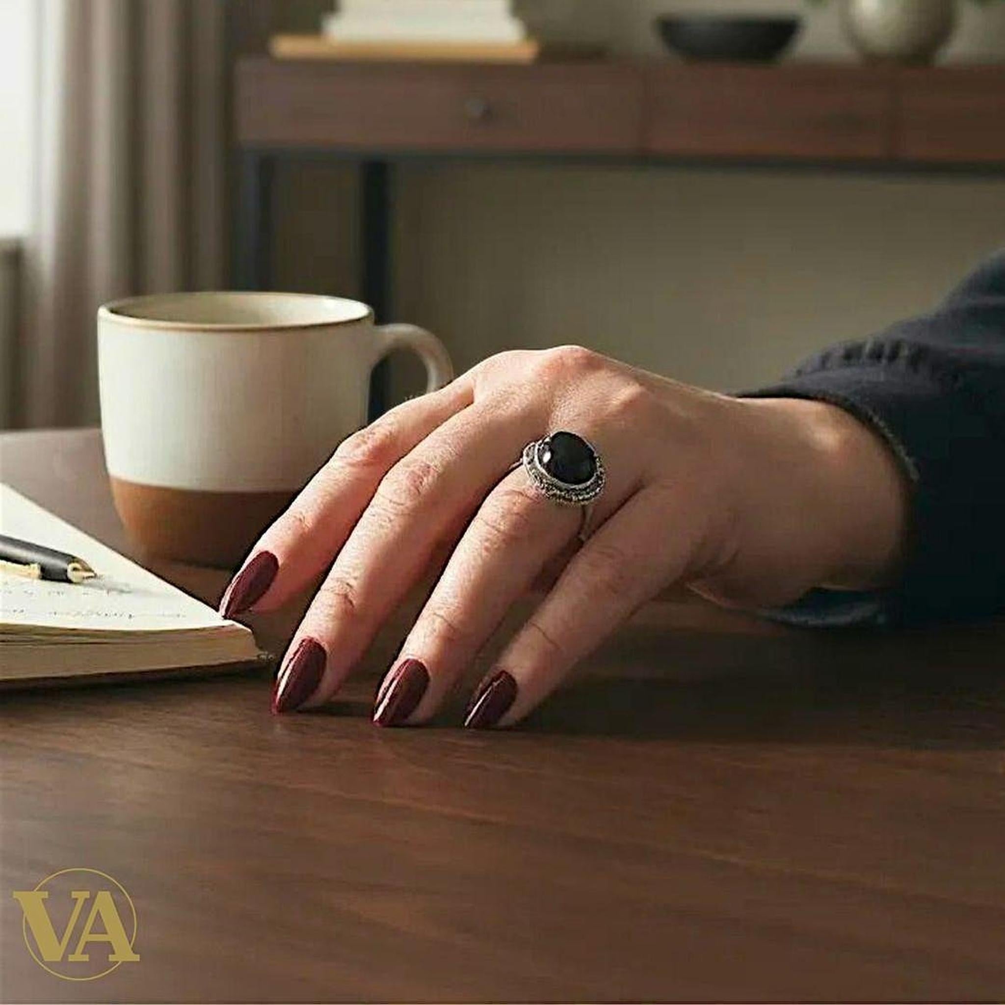 Bague Femme Argent 925 Onyx Noir & Marcassites | Bijoux Vindicta