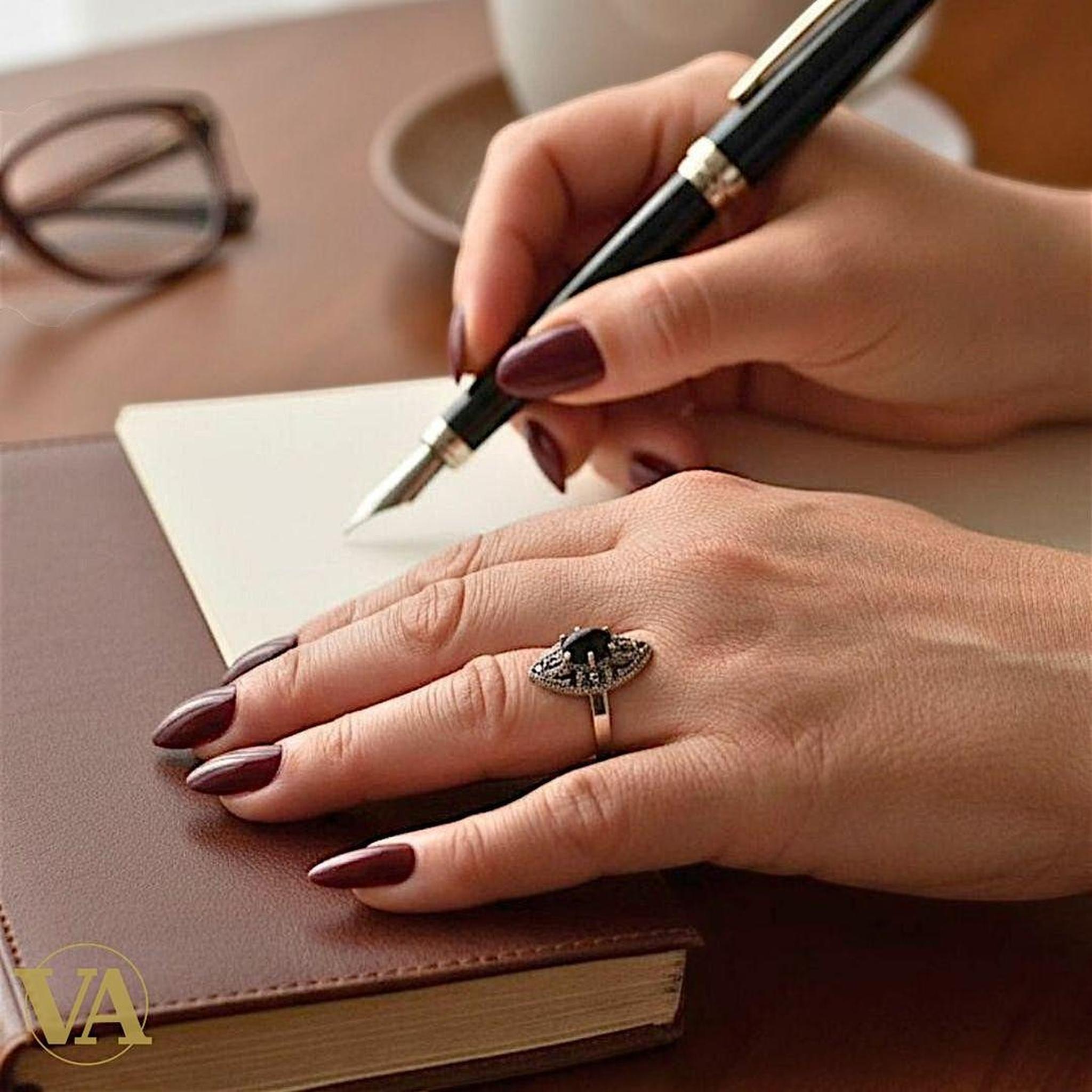Bague Femme argent 925 onyx noir et marcassites | Bijoux Vindicta