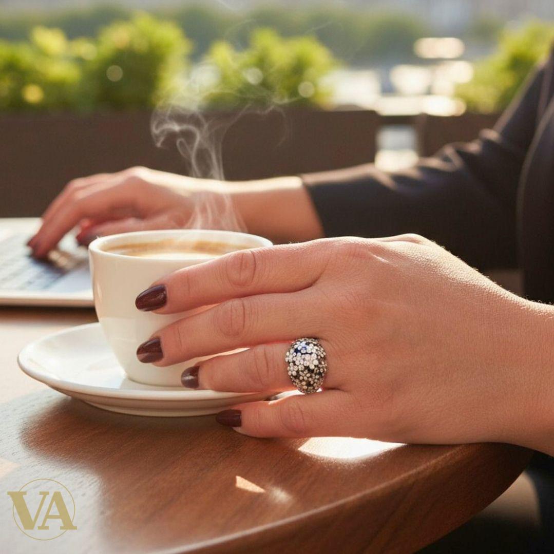 Bague femme argent 925 – Motif floral ajouré et zirconiums – Élégance romantique