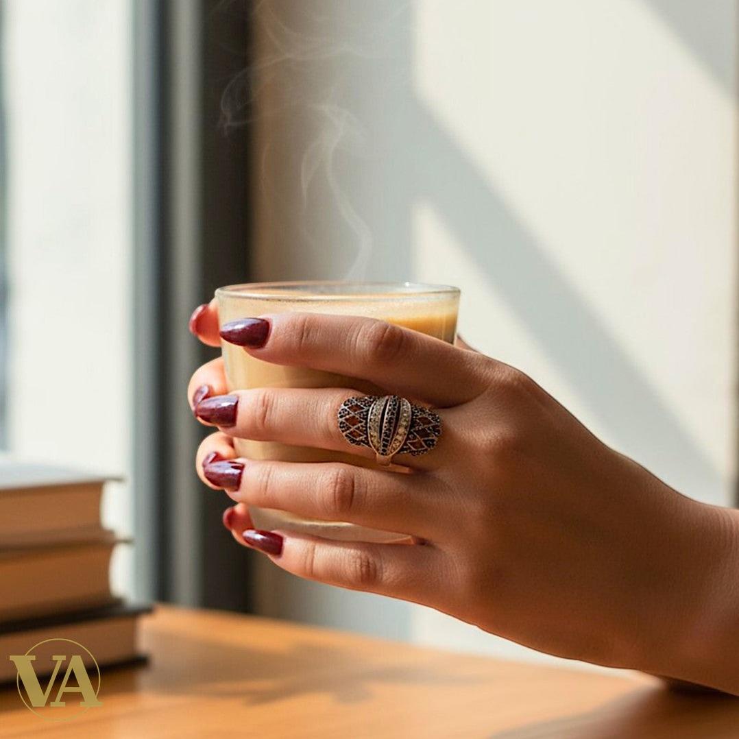 Bague argent ajourée à reliefs perlés