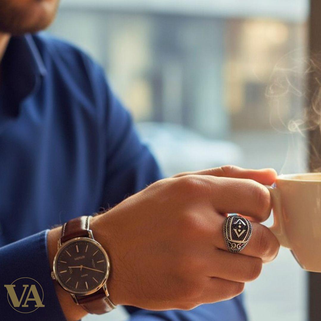 Bague homme argent 925 sceau rond motif géométrique