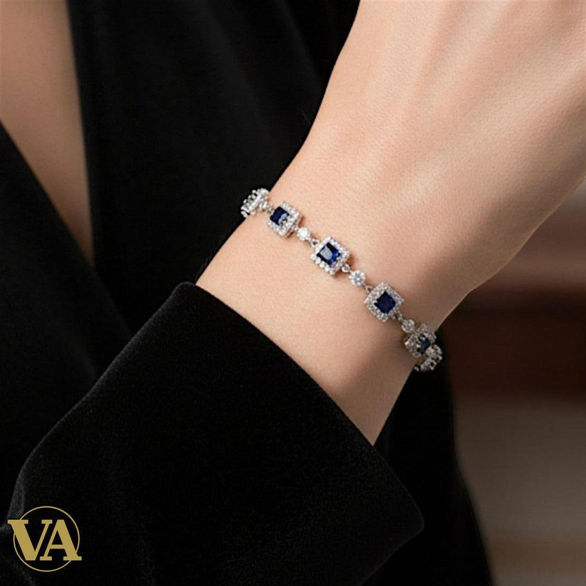 Bracelet Femme Argent 925 Oxydes Bleus – Design Géométrique