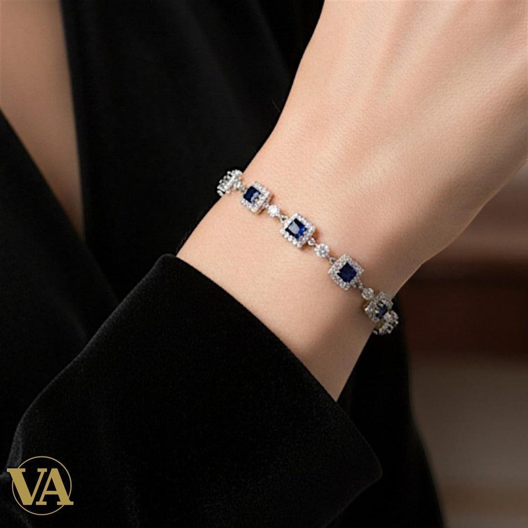 Bracelet Femme Argent 925 Oxydes Bleus – Design Géométrique | Bijoux Vindicta