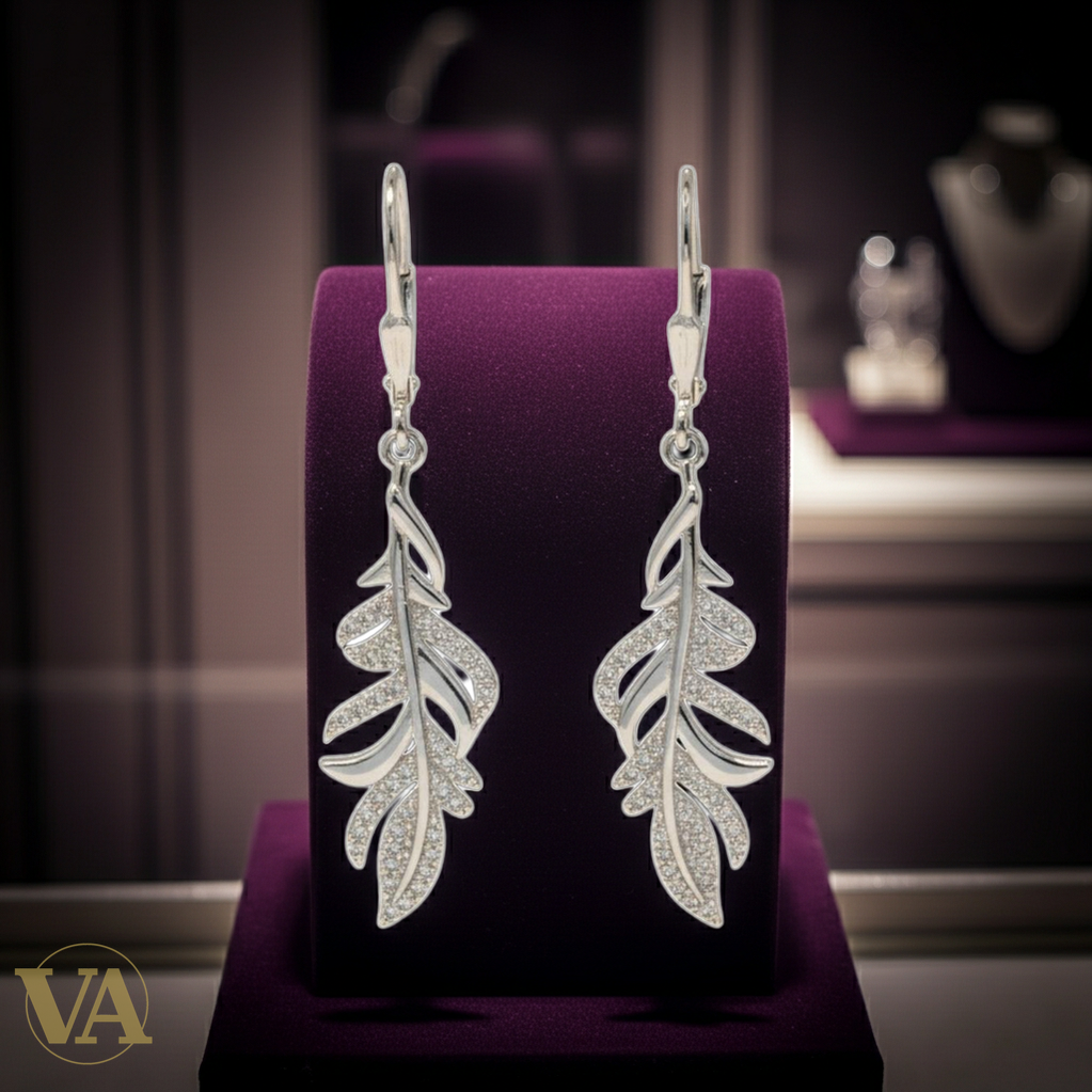 Boucles d'Oreilles Femme Pendantes Argent 925 – Plume Pavée Zirconium-Vindicta : Bijoux Argent 925 Massif, Luxe et Héritage