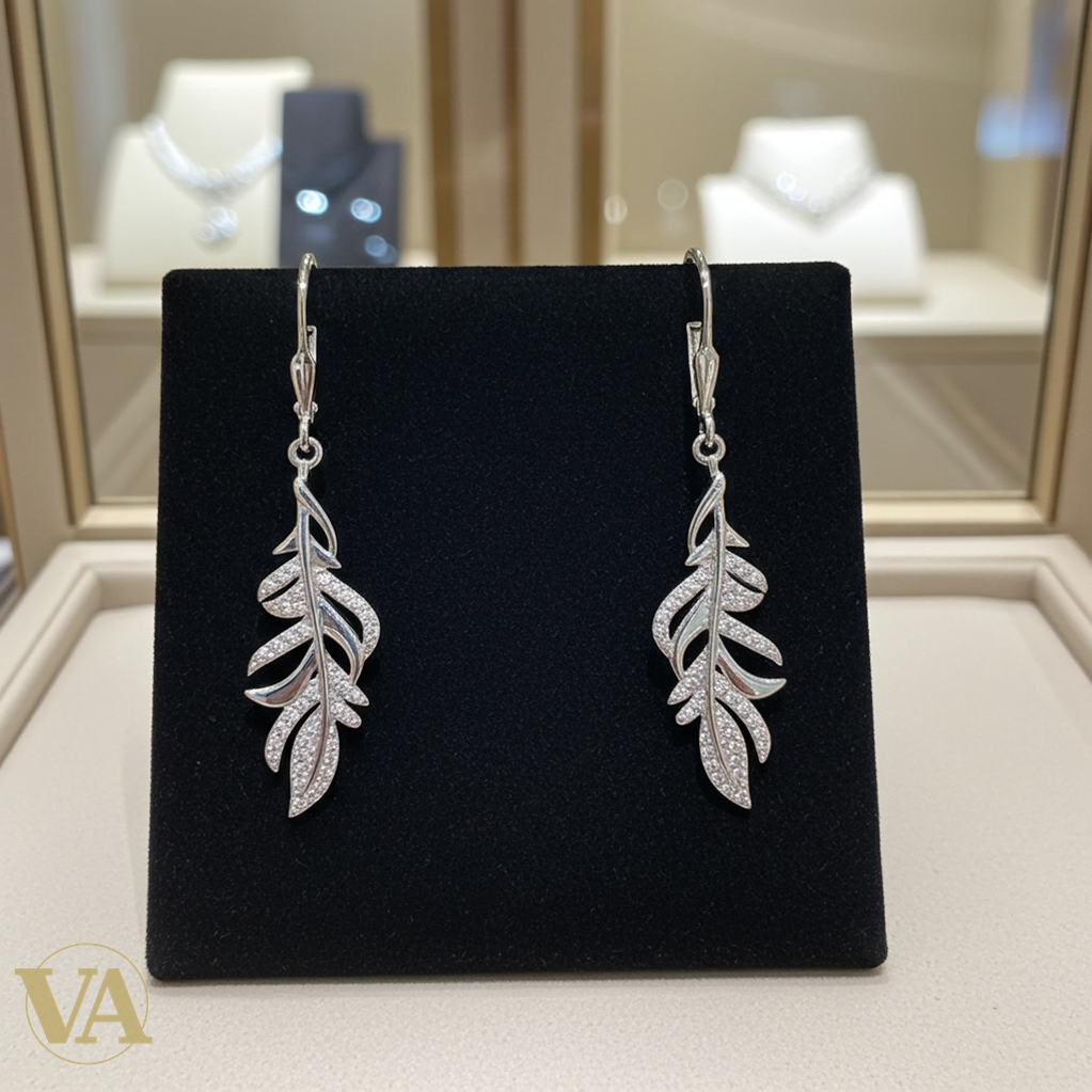 Boucles d'Oreilles Femme Pendantes Argent 925 – Plume Pavée Zirconium-Vindicta : Bijoux Argent 925 Massif, Luxe et Héritage