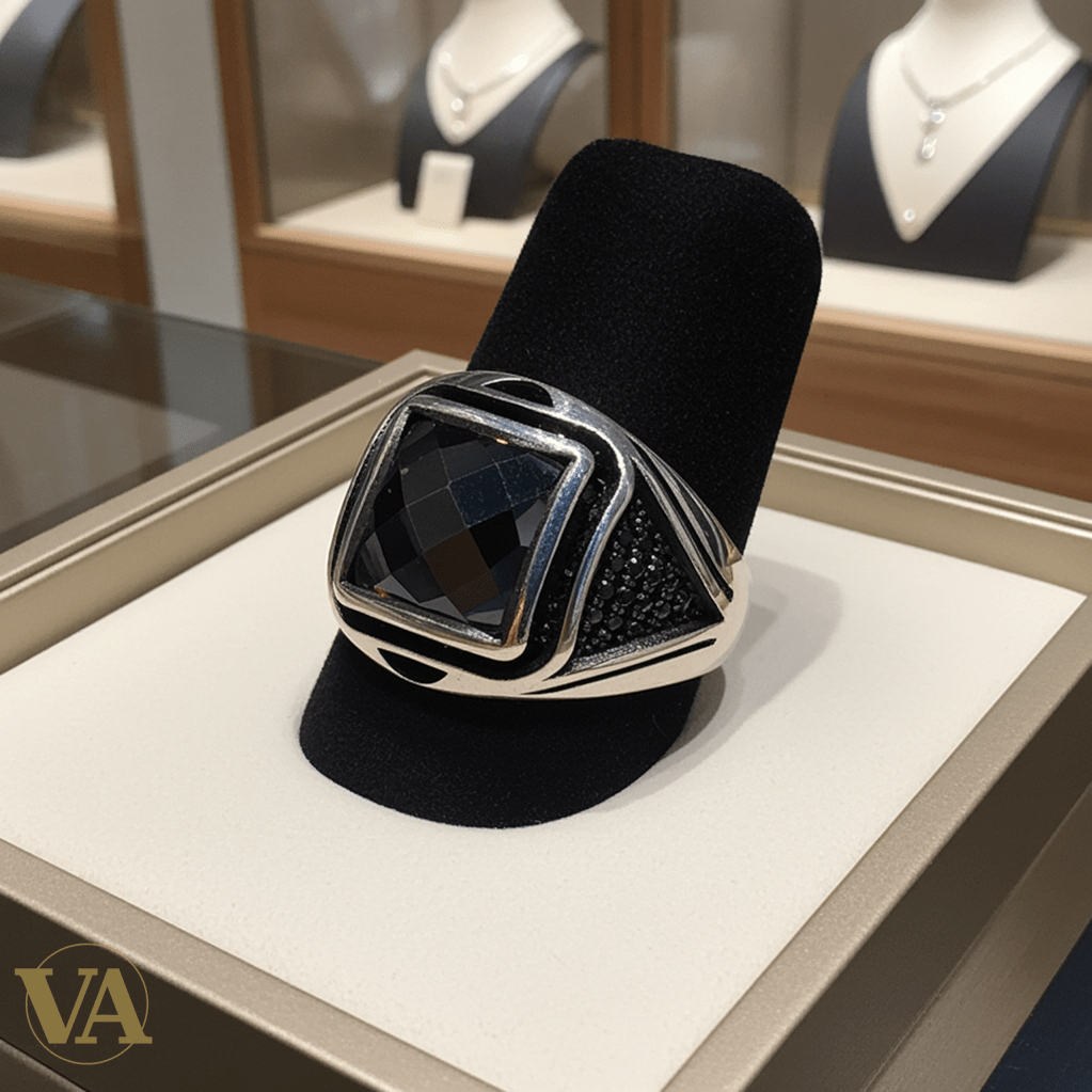 Chevalière Homme Argent 925 Zircon Carré Fumé Pavé Zircons Noirs - Argent 925 - Vindicta