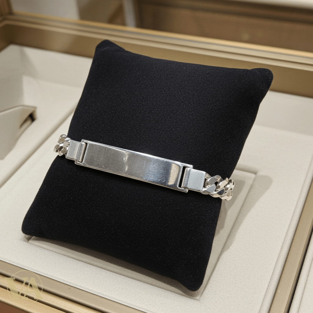 Bracelet Homme Argent 925 – Gourmette & Plaque Fine 38 mm - Argent 925 - Vindicta