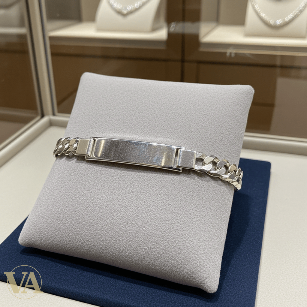 Bracelet Homme Argent 925 – Gourmette & Plaque Fine 38 mm - Argent 925 - Vindicta