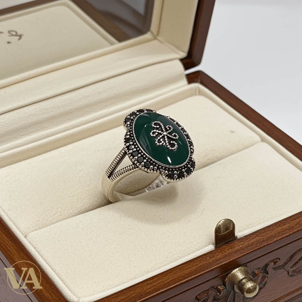 Bague femme argent 925 aventurine verte et marcassites - Argent 925 - Vindicta