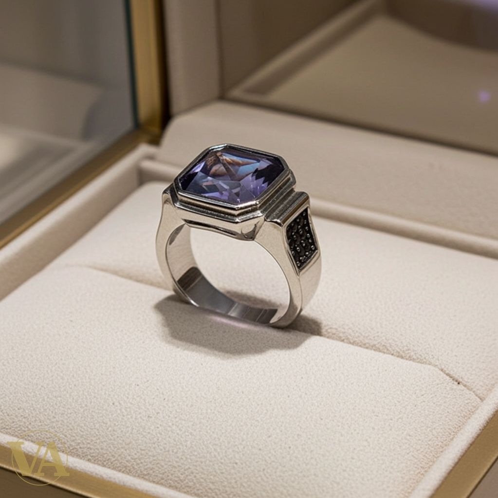 Bague Femme Argent 925 Améthyste - Chevalière Moderne-Vindicta : Bijoux Argent 925 Massif, Luxe et Héritage