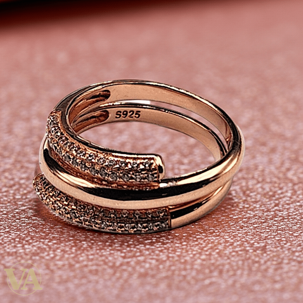 Bague femme argent 925 or rose zircons croisés - Argent 925 - Vindicta