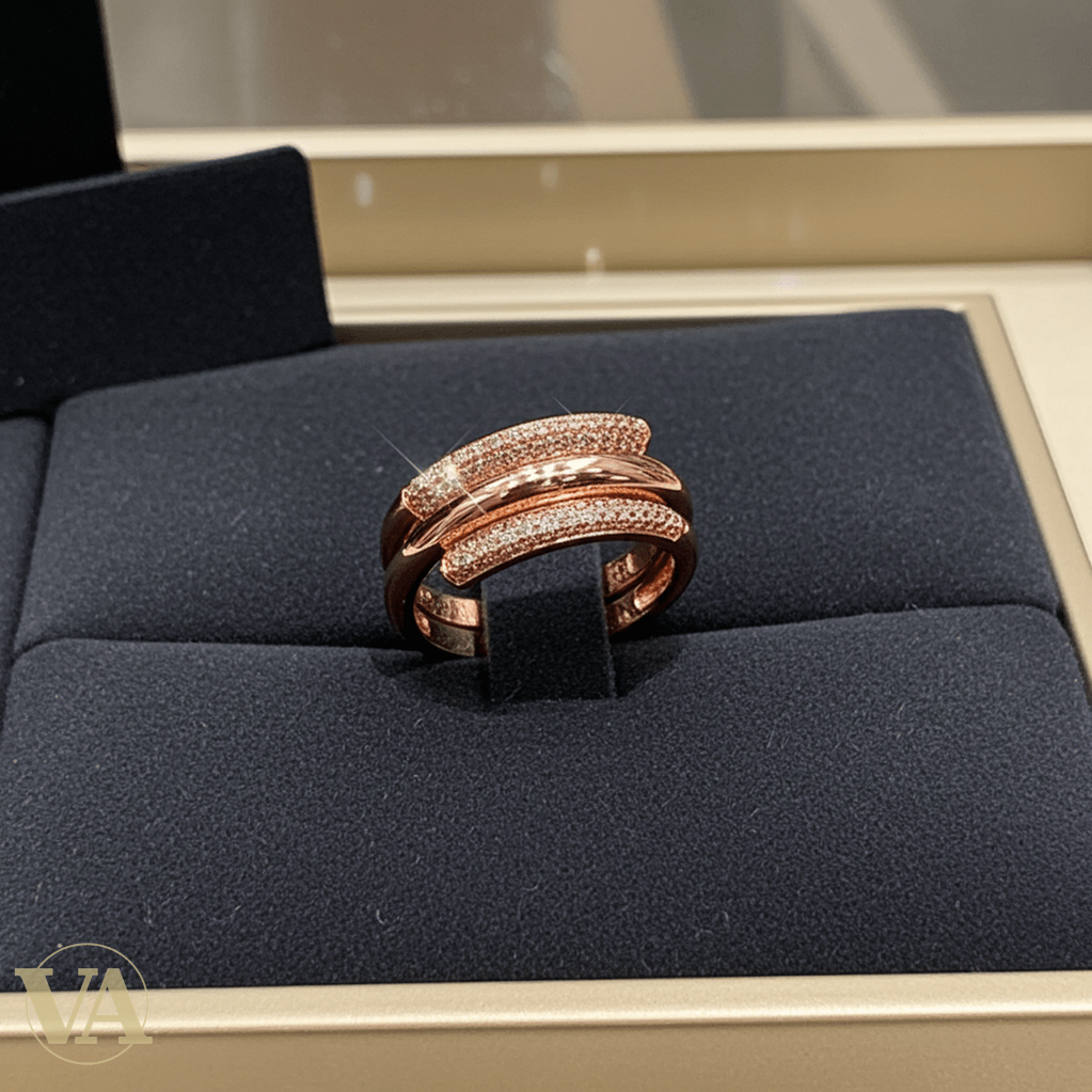 Bague femme argent 925 or rose zircons croisés - Argent 925 - Vindicta
