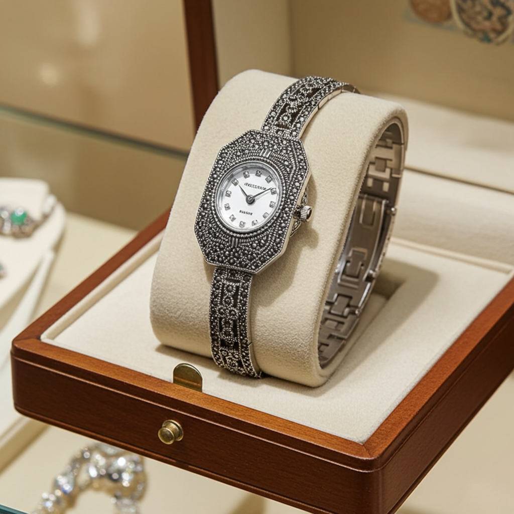 Bracelet-Montre Femme Argent 925 & Marcassite – Élégance intemporelle-Vindicta : Bijoux Argent 925 Massif, Luxe et Héritage