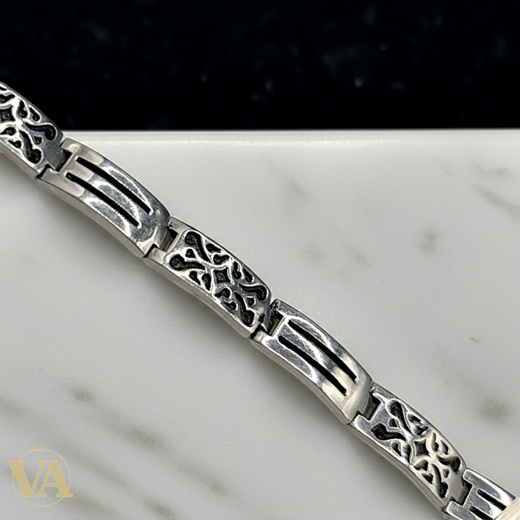 Bracelet Homme Argent 925 – Motifs Arabesques & Maille Articulée - Argent 925 - Vindicta