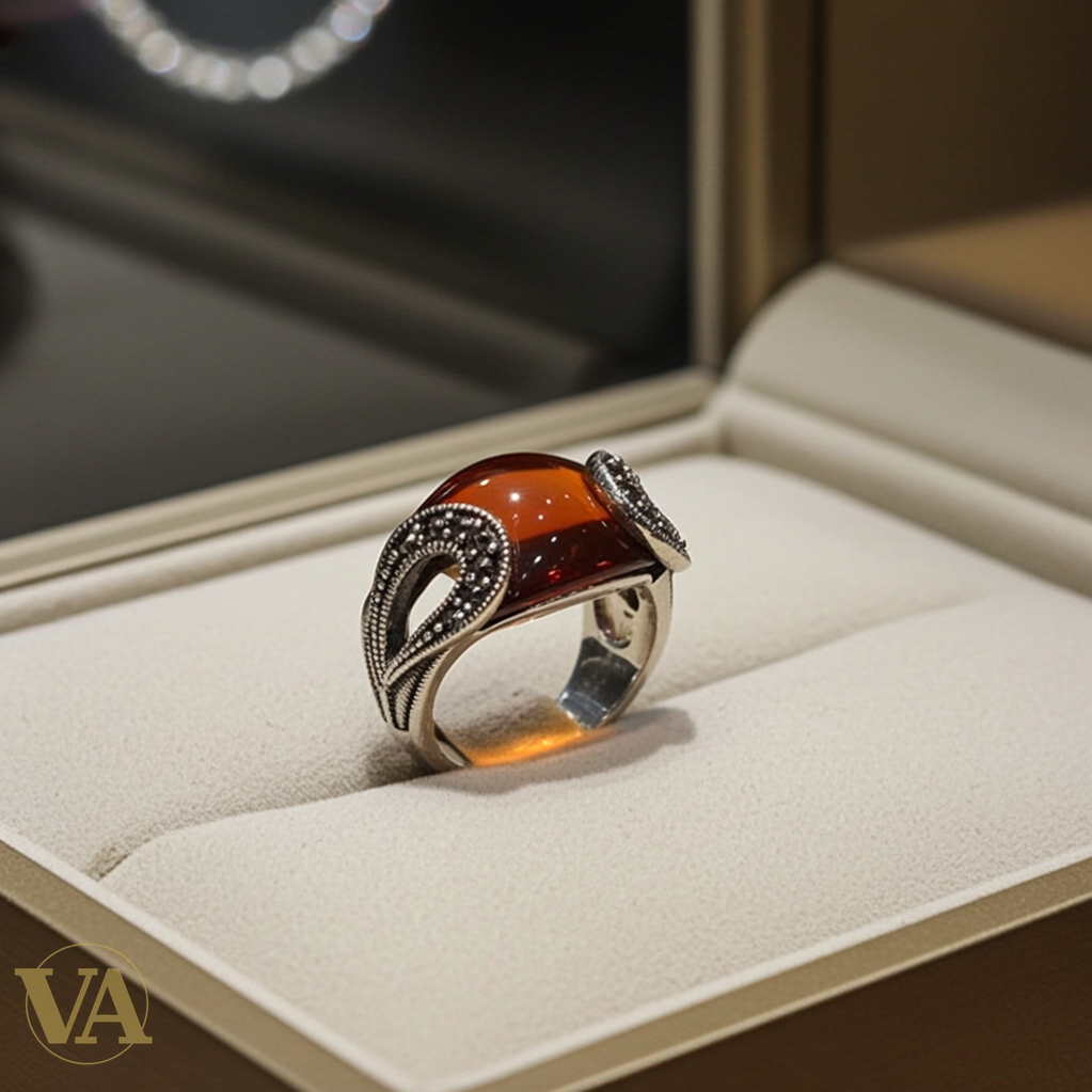 Bague Femme Argent 925 Agate Orange & Marcassites-Vindicta : Bijoux Argent 925 Massif, Luxe et Héritage
