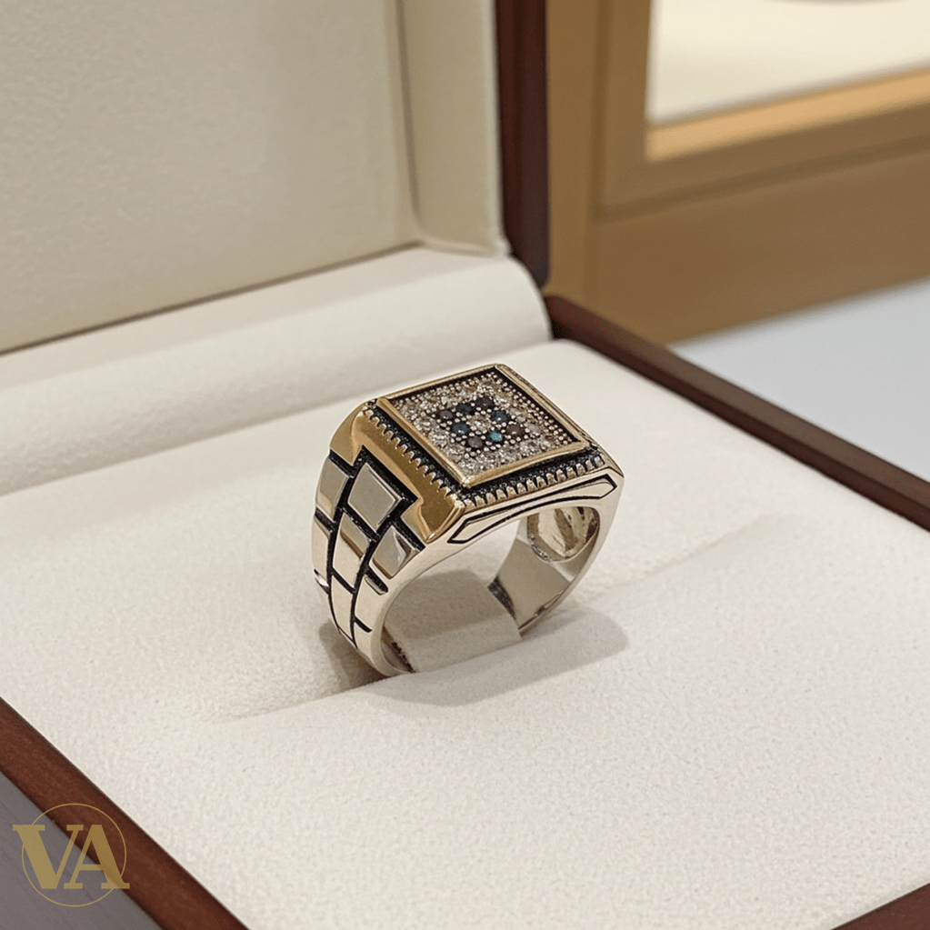 Bague Homme Argent 925 pavée de pierres - Argent 925 - Vindicta