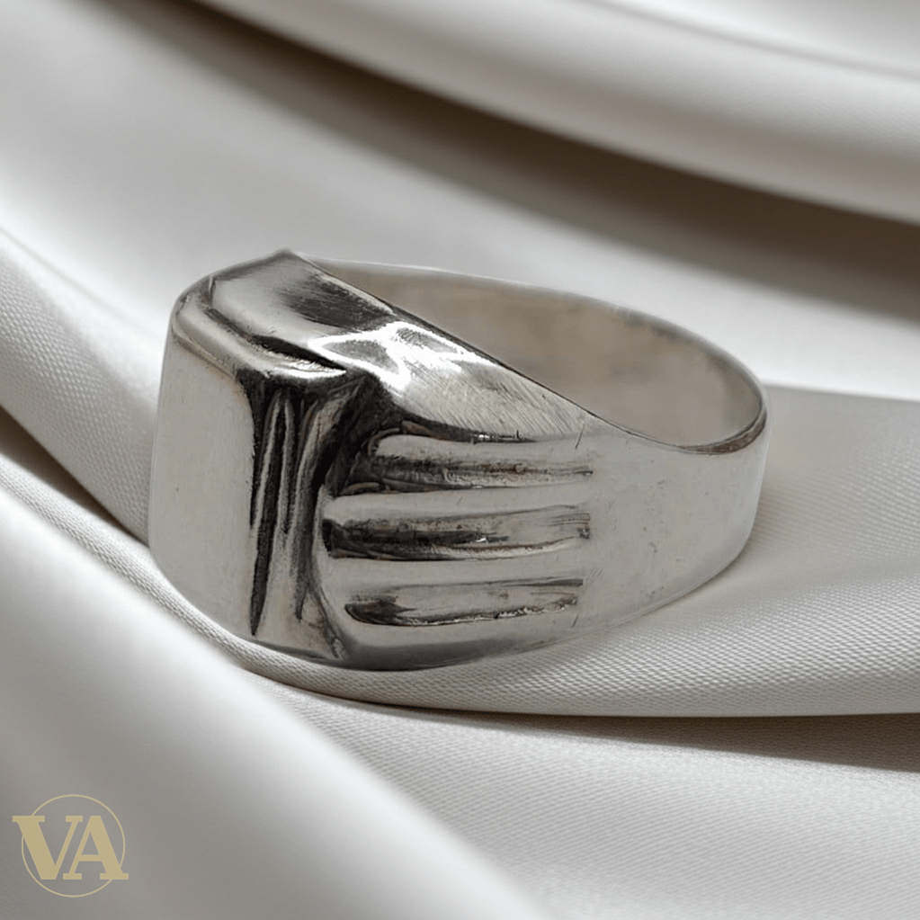 Chevalière Homme Argent 925 Plateau Poli Stries Diagonales - Argent 925 - Vindicta
