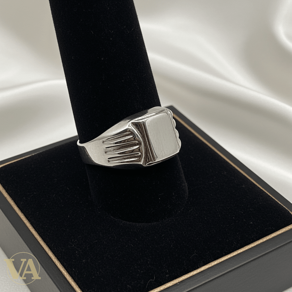 Chevalière Homme Argent 925 Plateau Poli Stries Diagonales - Argent 925 - Vindicta