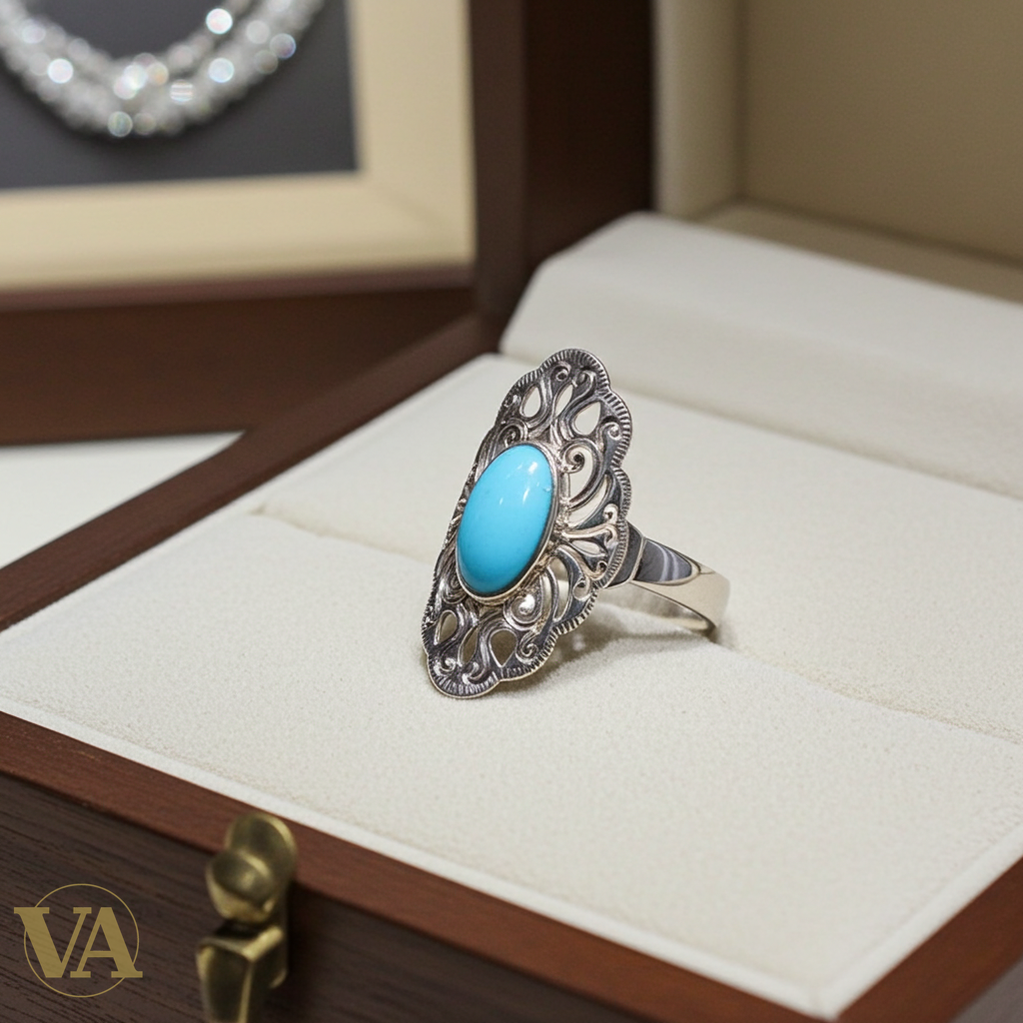 Bague Femme Argent 925 et Turquoise Ovale-Vindicta : Bijoux Argent 925 Massif, Luxe et Héritage
