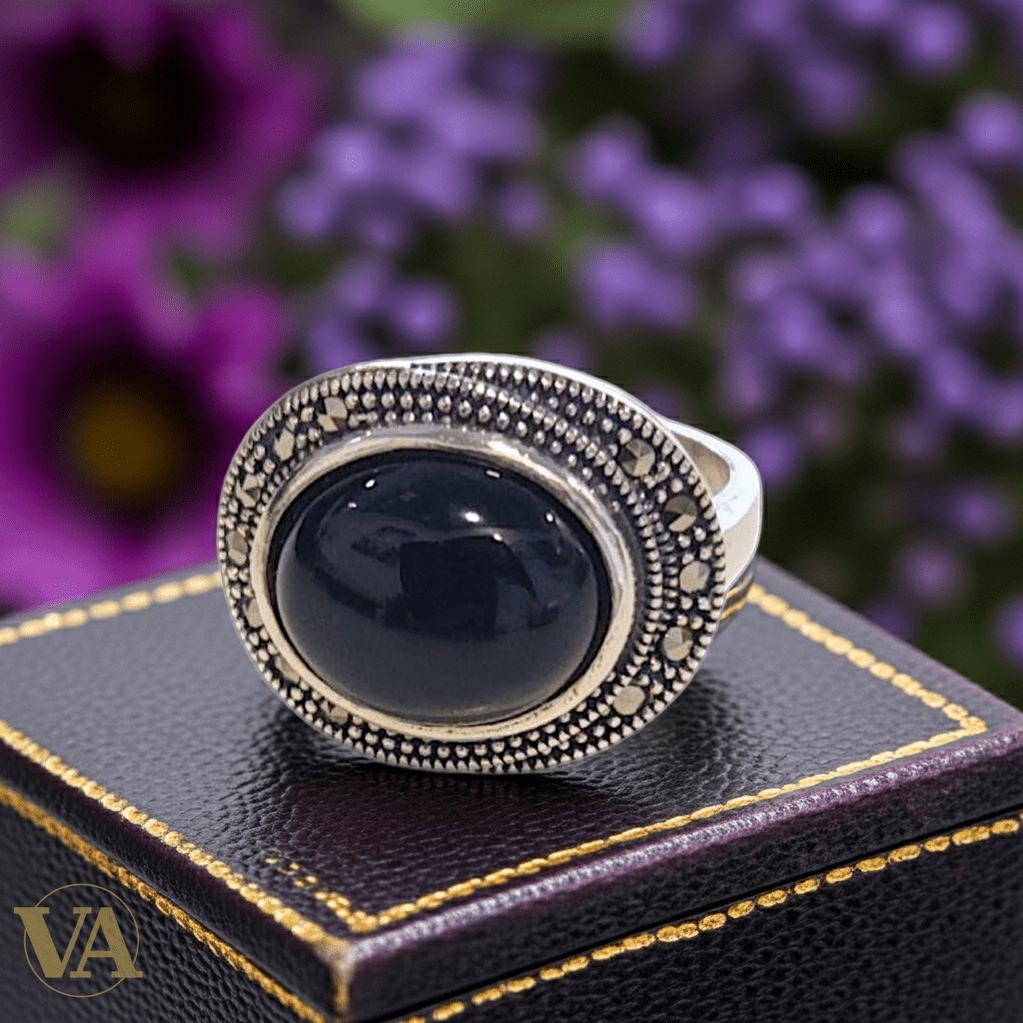 Bague Femme Argent 925 Onyx Noir & Marcassites - Argent 925 - Vindicta
