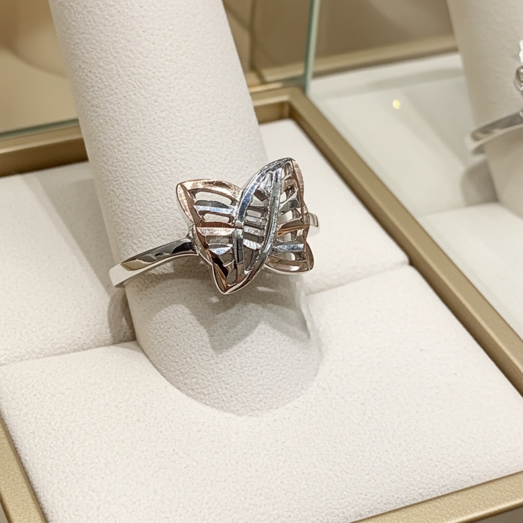 Bague Femme Argent 925 Papillon Bicolore Ajouré Zircons