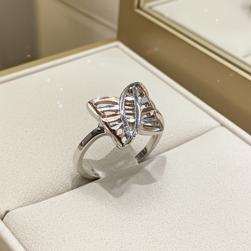 Bague Femme Argent 925 Papillon Bicolore Ajouré Zircons