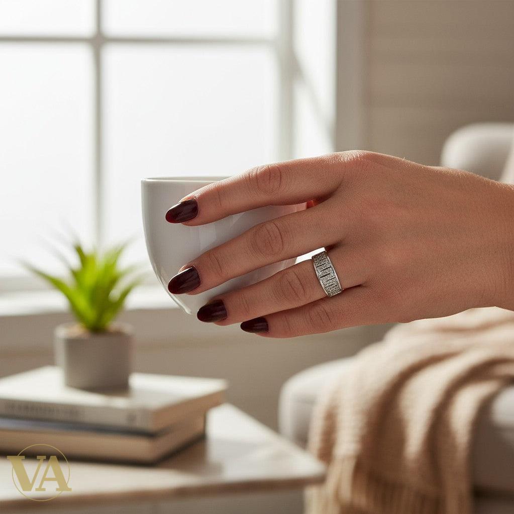 Bague femme argent 925 – Design géométrique serti de marcassites – Élégance contemporaine