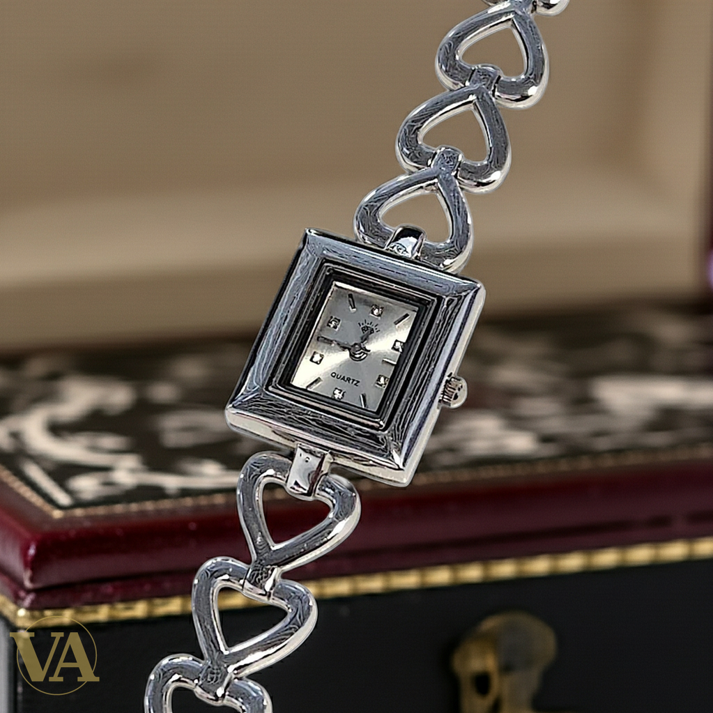 Montre Femme Argent 925 – Bracelet Cœurs & Cadran Carré Quartz-Vindicta : Bijoux Argent 925 Massif, Luxe et Héritage