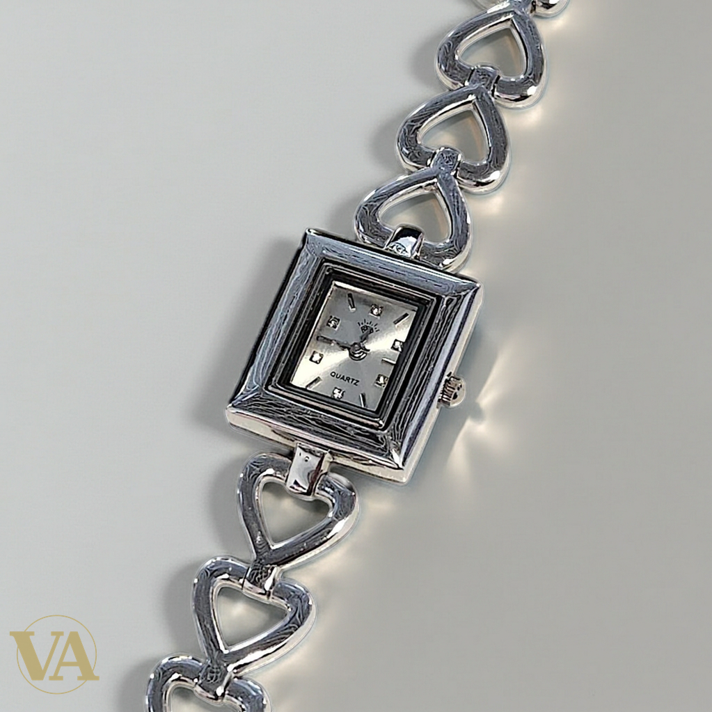 Montre Femme Argent 925 – Bracelet Cœurs & Cadran Carré Quartz-Vindicta : Bijoux Argent 925 Massif, Luxe et Héritage