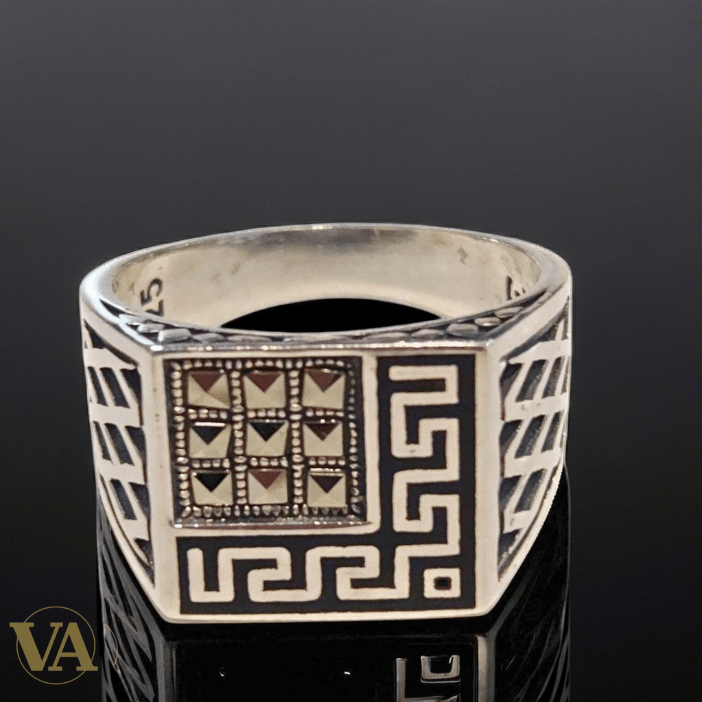 Bague homme argent 925 motif grec géométrique - Argent 925 - Vindicta