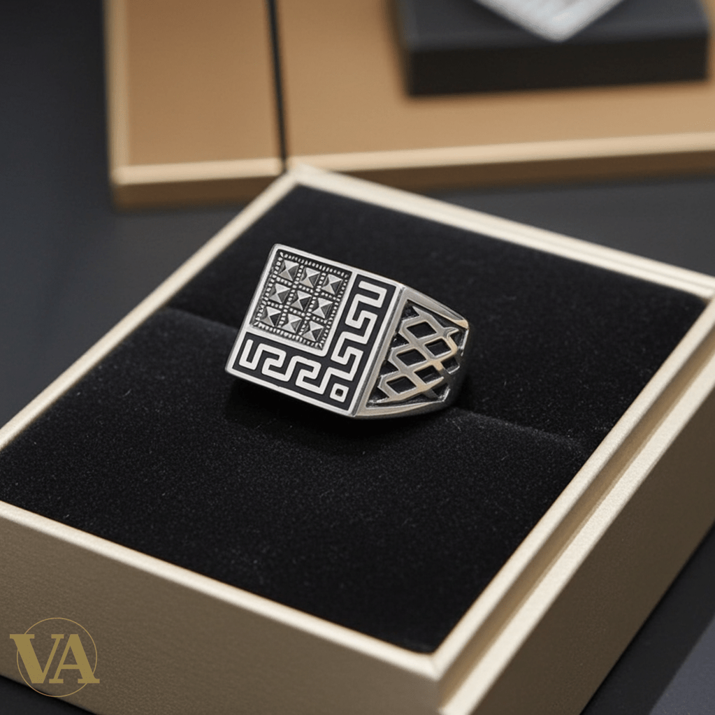 Bague homme argent 925 motif grec géométrique - Argent 925 - Vindicta