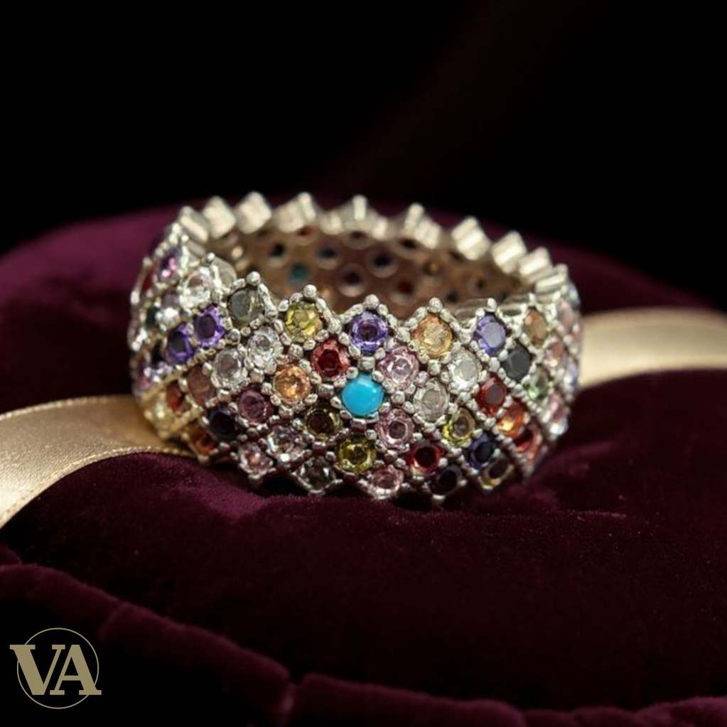 Bague argent 925 sertie de pierres multicolores