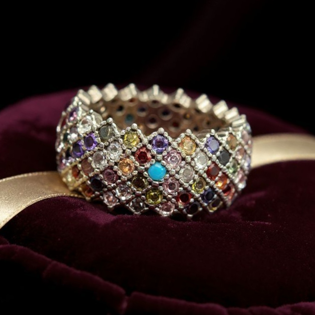 Bague argent 925 sertie de pierres multicolores