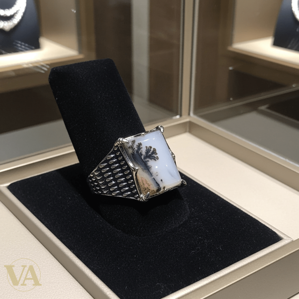 Bague Homme Argent 925 Agate Naturelle Rectangulaire – 7,7g - Argent 925 - Vindicta