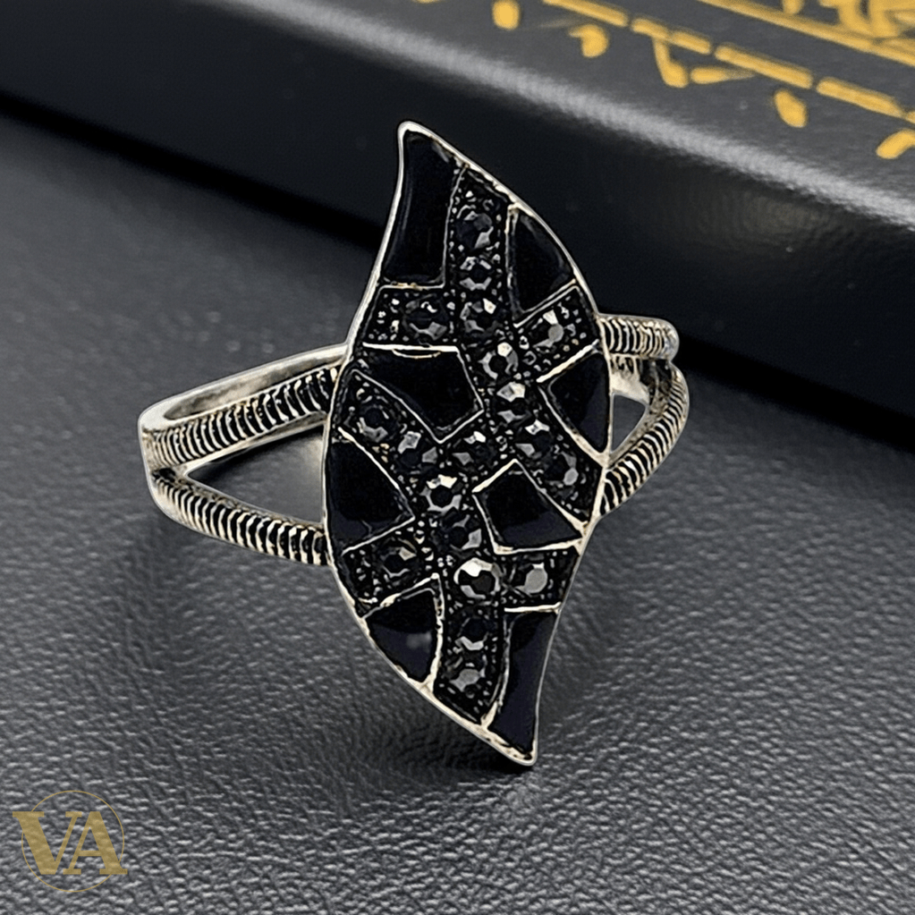 Bague femme argent 925 onyx noir marcassites - Argent 925 - Vindicta