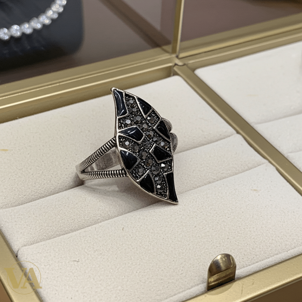 Bague femme argent 925 onyx noir marcassites - Argent 925 - Vindicta