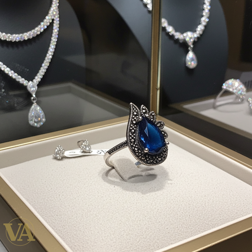 Bague femme argent 925 saphir bleu et marcassites-Vindicta : Bijoux Argent 925 Massif, Luxe et Héritage