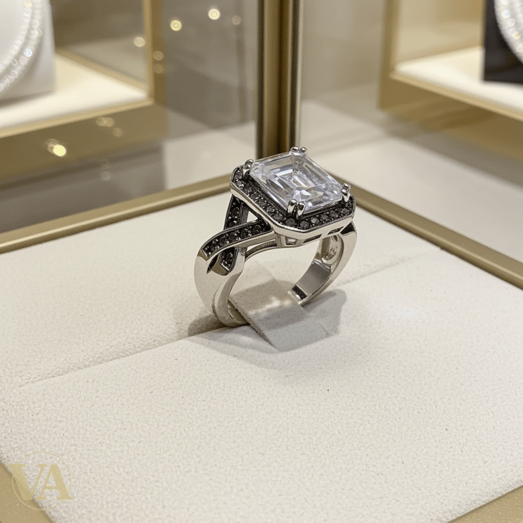 Bague Femme Argent 925 Zircon Émeraude Halo Marcassite Art Déco - Argent 925 - Vindicta