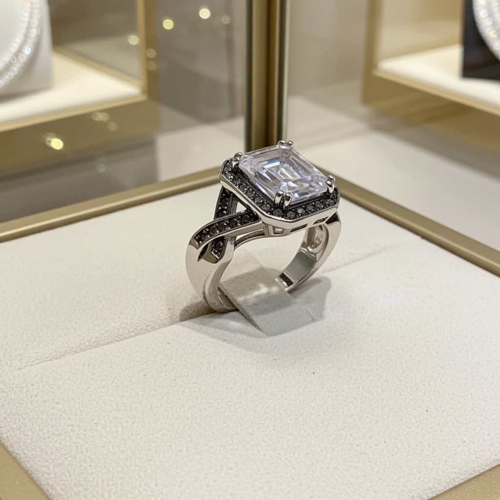 Bague Femme Argent 925 Zircon Émeraude Halo Marcassite Art Déco