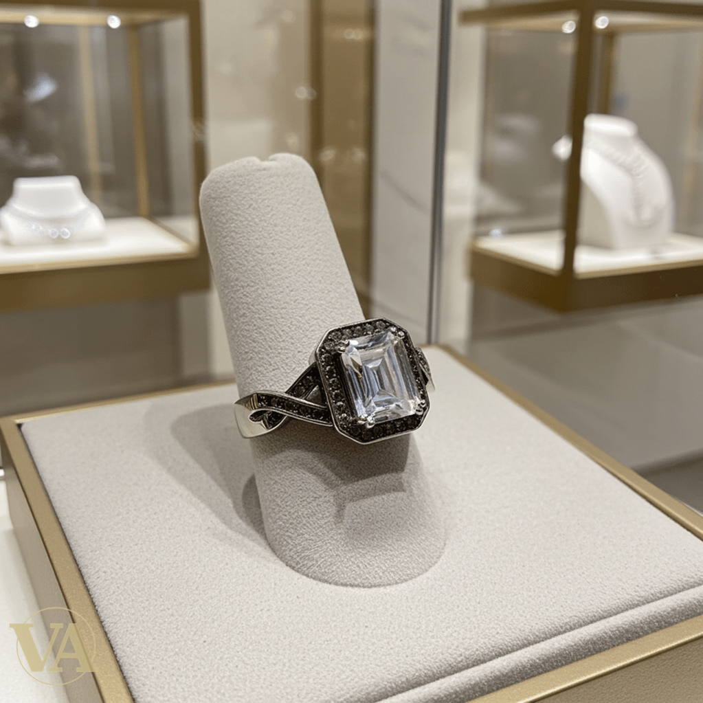 Bague Femme Argent 925 Zircon Émeraude Halo Marcassite Art Déco - Argent 925 - Vindicta